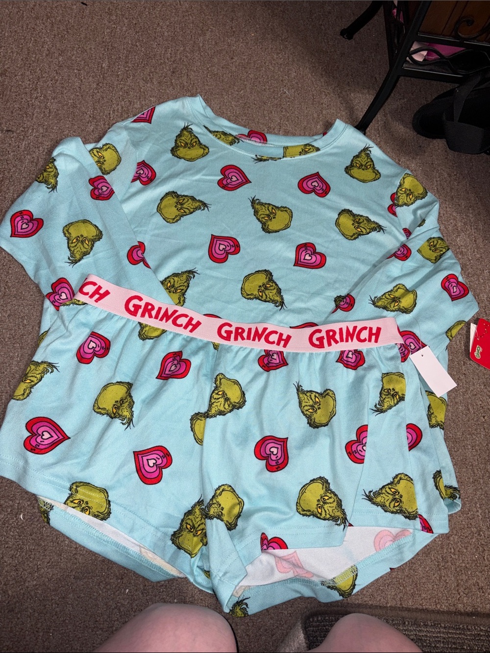 Women's Light Blue Heart & Face Pajama Set